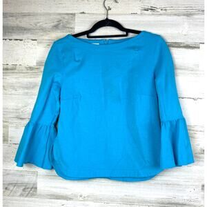 Akris Punto Womens 8 Blue Bateau Neck Three-Quarter Bell Sleeve Blouse
